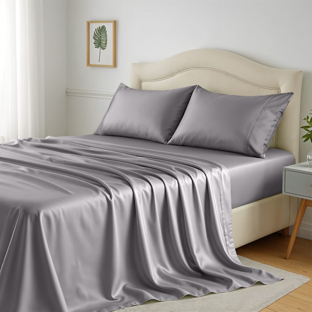 Gray 4-piece 100% bamboo viscose cooling sheet set with 16 inch deep pocket
