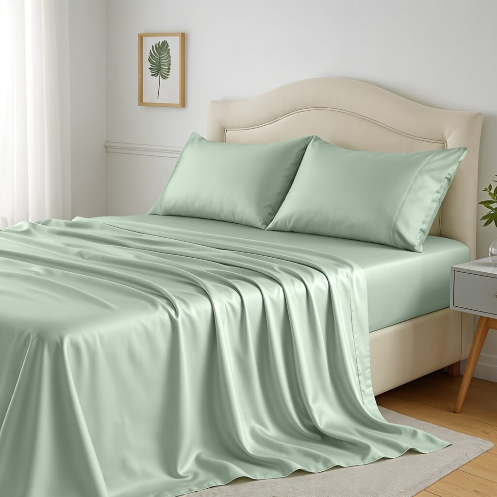 Sage 4-piece 100% bamboo viscose cooling sheet set with 16 inch deep pocket