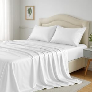 White 4-piece 100% bamboo viscose cooling sheet set with 16 inch deep pocket