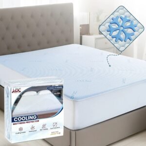Cooling waterproof mattress protector with breathable jacquard air layer and 16 inch deep pocket