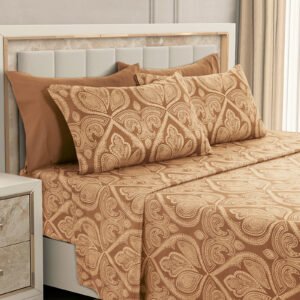 Chocolate paisley 6-piece sheet set with 16 inch deep pocket fitted sheet in 1800 series brushed microfiber