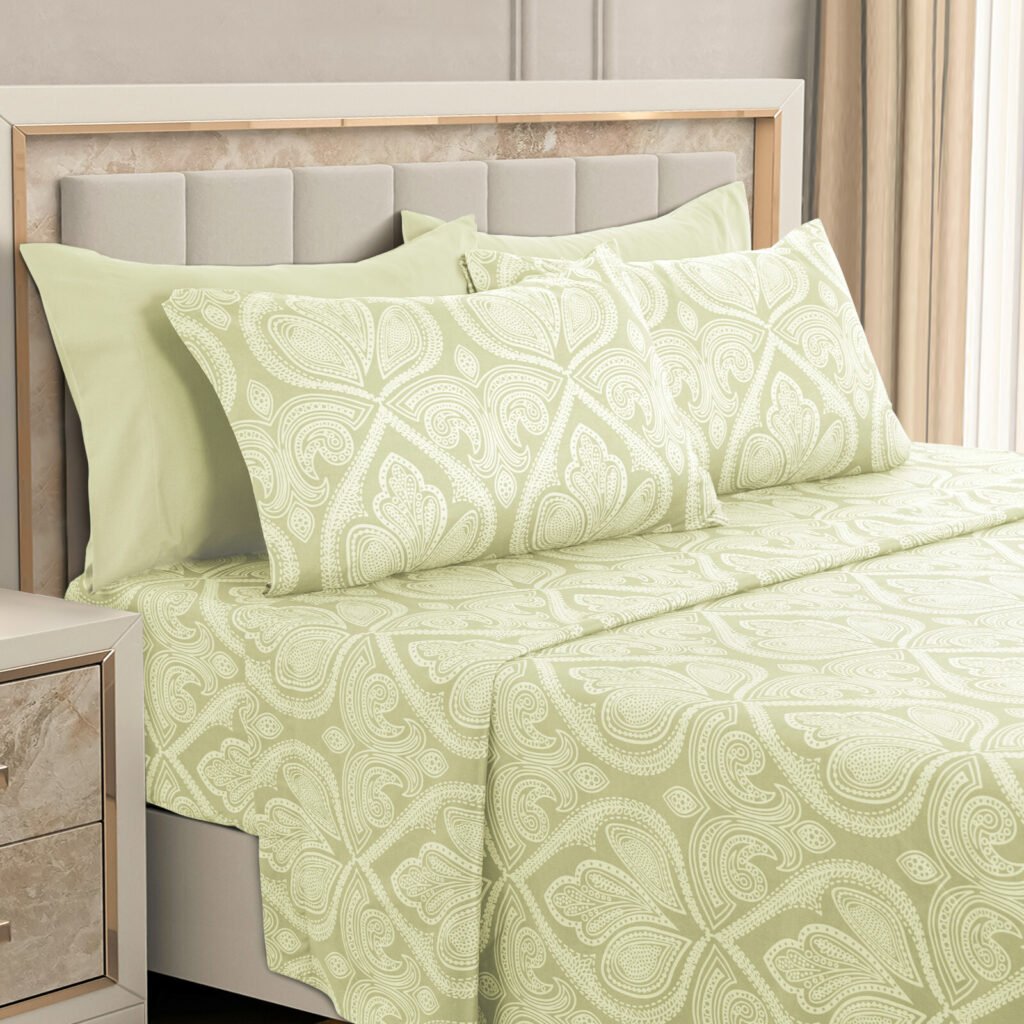 Ivory paisley 6-piece sheet set with 16 inch deep pocket fitted sheet in 1800 series brushed microfiber