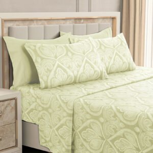 Ivory paisley 6-piece sheet set with 16 inch deep pocket fitted sheet in 1800 series brushed microfiber