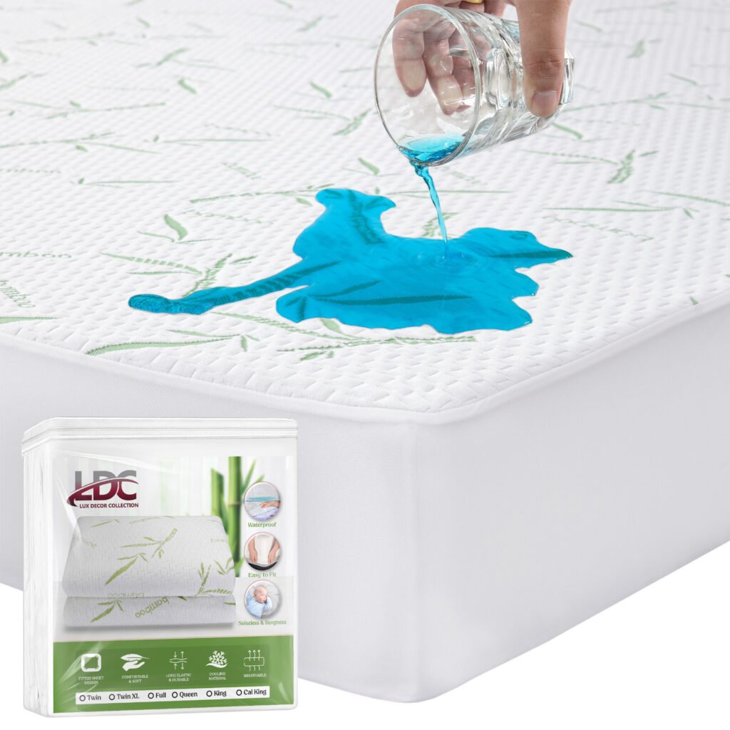 Quilted bamboo waterproof mattress protector with 16 inch deep fitted skirt