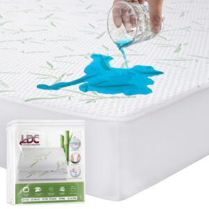 Quilted bamboo waterproof mattress protector with 16 inch deep fitted skirt